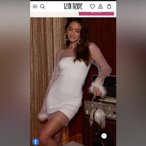 12th Tribe Martini White Rhinestone Mesh Mini Dress L NWT